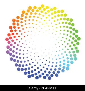 Halftone dotted colorful background circularly distributed. Halftone effect vector pattern. Circle dots isolated on the white background. Stock Vector