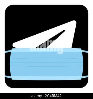 VORONEZH, RUSSIA - APRIL 14, 2020: Telegram logo square icon in black color in medical disposable mask for protection from coronavirus Stock Vector