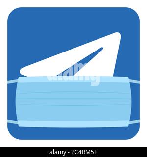 VORONEZH, RUSSIA - APRIL 14, 2020: Telegram logo square icon in blue color in medical disposable mask for protection from coronavirus Stock Vector