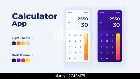 Calculator app cartoon smartphone interface vector templates set Stock Vector