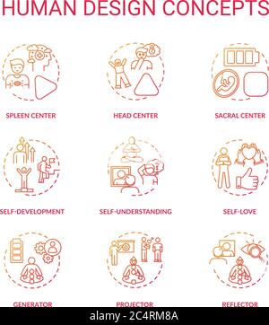 Human design red gradient concept icons set Stock Vector