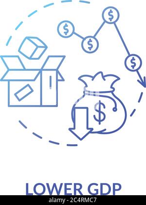 Lower GDP blue gradient concept icon Stock Vector