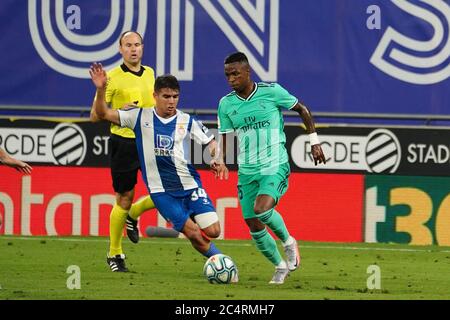 Barcelona, Spain. 28th June, 2020. Spanish La Liga soccer match Espanyol vs Real Madrid at RCDE Cornellà-El Prat Stadium, Barcelona, June 28, 2020 Vinicius Junior La Liga/Cordon Press Credit: CORDON PRESS/Alamy Live News Stock Photo