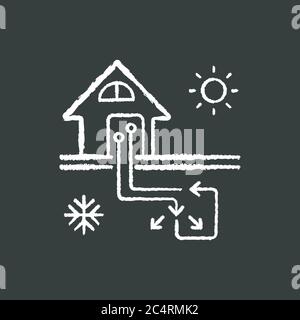 Geothermal heating and cooling system chalk white icon on black background Stock Vector