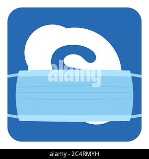 VORONEZH, RUSSIA - APRIL 14, 2020: Skype logo square icon in blue color in medical disposable mask for protection from coronavirus Stock Vector