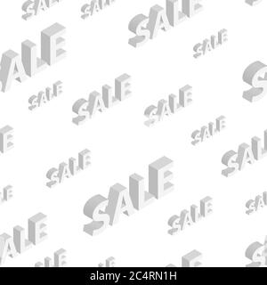 Seamless pattern on sales and discounts with isometric inscriptions, gray on white background Stock Vector