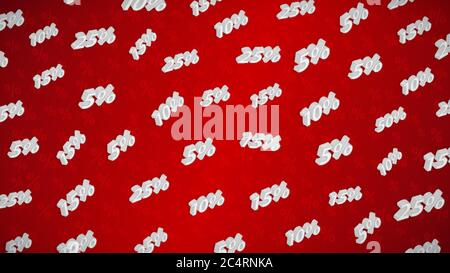 Sale and discount background with isometric inscriptions, white on red Stock Vector