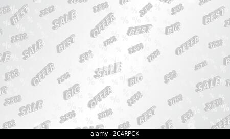 Sale and discount background with isometric inscriptions, in gray colors Stock Vector
