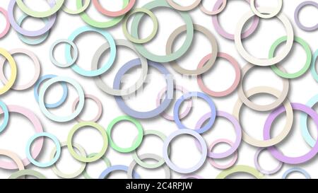Abstract illustration of randomly arranged colored rings with soft shadows on white background Stock Vector