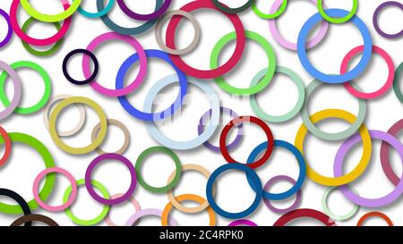 Abstract illustration of randomly arranged colored rings with soft shadows on white background Stock Vector
