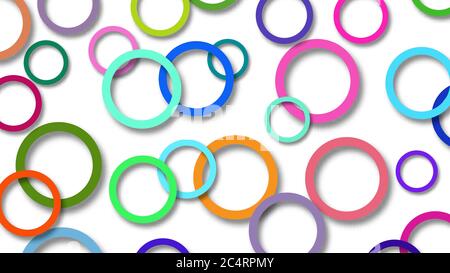 Abstract illustration of randomly arranged colored rings with soft shadows on white background Stock Vector
