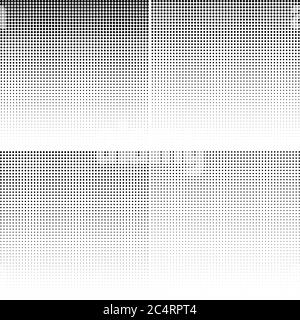 Set of halftone dotted backgrounds. Halftone effect vector patterns collection. Circle dots isolated on the white background. Stock Vector