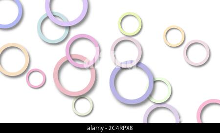 Abstract illustration of randomly arranged colored rings with soft shadows on white background Stock Vector
