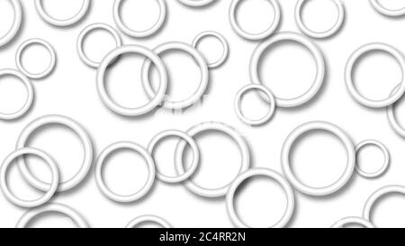 Abstract illustration of randomly arranged gray rings with soft shadows on white background Stock Vector