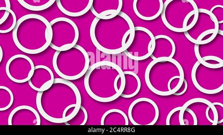 Abstract illustration of randomly arranged white rings with soft shadows on purple background Stock Vector