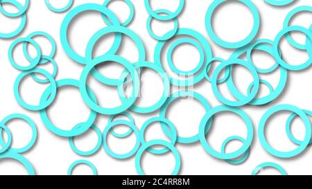 Abstract illustration of randomly arranged light blue rings with soft shadows on white background Stock Vector