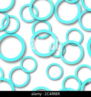 Abstract seamless pattern of randomly arranged light blue rings with soft shadows on white background Stock Vector