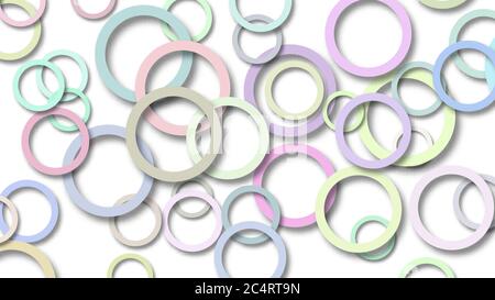 Abstract illustration of randomly arranged colored rings with soft shadows on white background Stock Vector