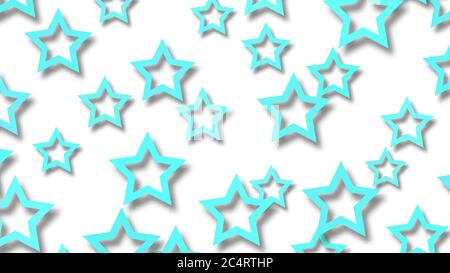 Abstract illustration of randomly arranged light blue stars with soft shadows on white background Stock Vector