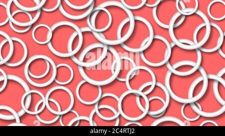 Abstract illustration of randomly arranged white rings with soft shadows on peach background Stock Vector