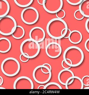 Abstract seamless pattern of randomly arranged white rings with soft shadows on peach background Stock Vector