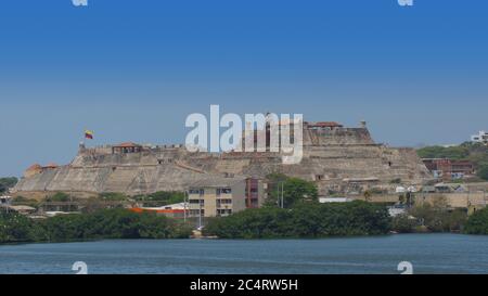 Cartagena de Indias, Bolivar / Colombia - April 9 2016: Panoramic view of Castillo San Felipe de Barajas is a fortress in the city of Cartagena. It wa Stock Photo