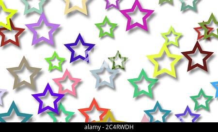 Abstract illustration of randomly arranged colored stars with soft shadows on white background Stock Vector