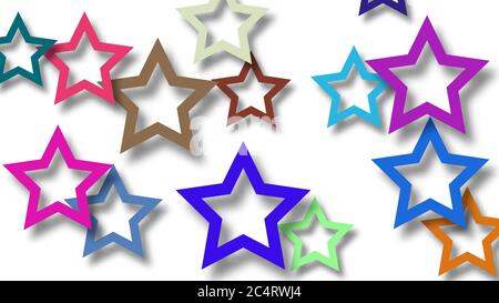 Abstract illustration of randomly arranged colored stars with soft shadows on white background Stock Vector