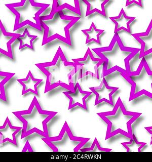 Abstract seamless pattern of randomly arranged purple stars with soft shadows on white background Stock Vector