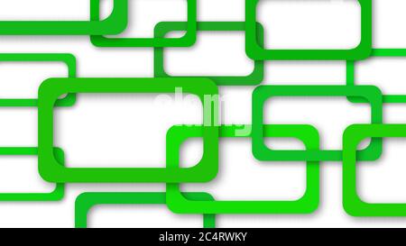 Abstract illustration of randomly arranged green rectangle frames with soft shadows on white background Stock Vector
