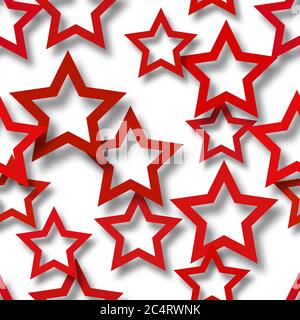 Abstract seamless pattern of randomly arranged red stars with soft shadows on white background Stock Vector