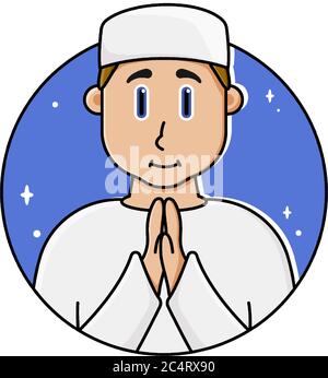 asia muslim greeeting namaste - avatar father islam character Stock Vector