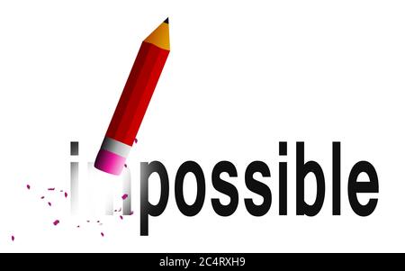 Change impossible to possible with  pencil eraser isolated, 3D rendering Stock Photo
