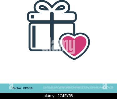 Love Heart and Gift Box Icon Vector Logo Template Illustration Design. Vector EPS 10. Stock Vector