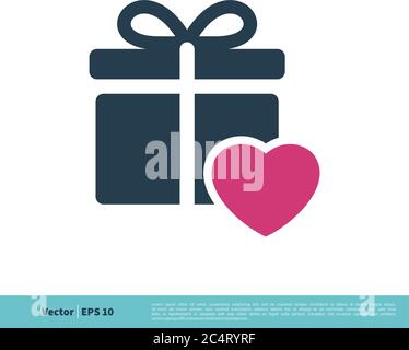 Love Heart and Gift Box Icon Vector Logo Template Illustration Design. Vector EPS 10. Stock Vector