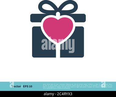 Love Heart and Gift Box Icon Vector Logo Template Illustration Design. Vector EPS 10. Stock Vector