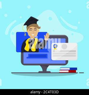 virtual graduation college with certificate Stock Vector