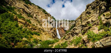 5083 Sweeping panoramic view of Apikuni Falls at Glacier National Park Montana Stock Photo