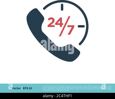 Call Center 24 Hours Assistance Icon Vector Logo Template Illustration Design. Vector EPS 10. Stock Vector