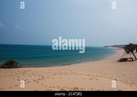 View of the ocean from the sand dunes of Bazaruto Island in Mozambique Stock Photo