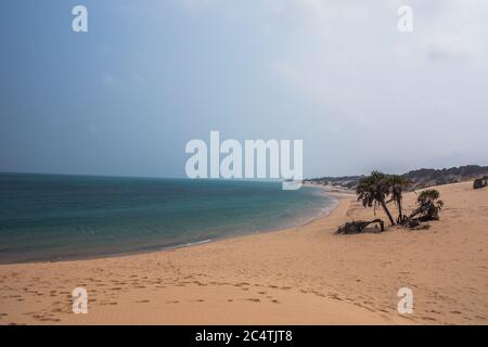 View of the ocean from the sand dunes of Bazaruto Island in Mozambique Stock Photo