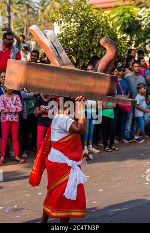 GOA, INDIA - Feb 23, 2020: Margao,Goa/India- Feb 23 2020: Floats and characters on display during Carnival celebrations in Goa, India/ Tourist sightse Stock Photo