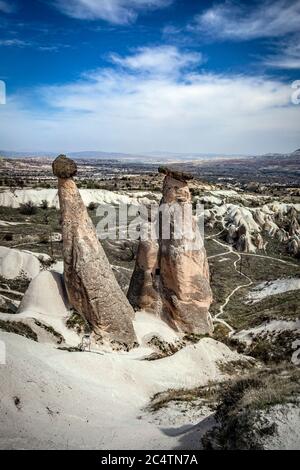 Rock formations and caves in Cappadocia, Turkey Stock Photo