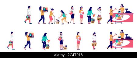People waiting in line at store, vector flat illustration Stock Vector