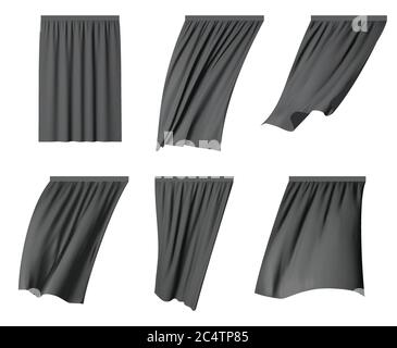 Black fluttering curtain set, vector isolated illustration Stock Vector