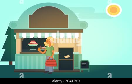 old lady is going to the market to buy some fruits Stock Vector