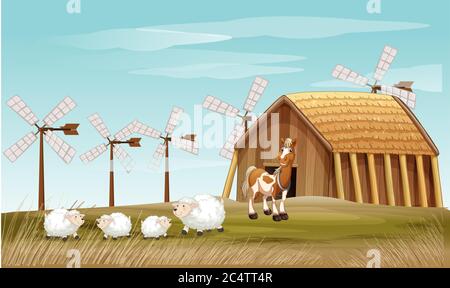 animals are grazing in the farms Stock Vector