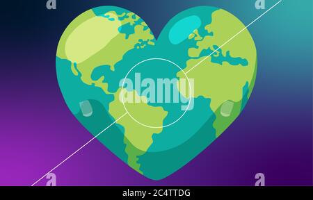 Digital World map on heart with abstract backgrounds Stock Vector