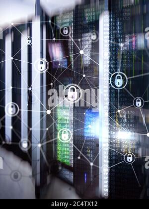 Safety concept: Closed Padlock on supercomputer background Stock Photo