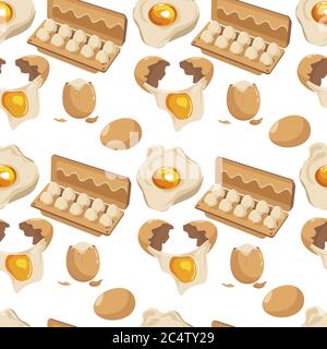 Chicken eggs in carton package, product seamless pattern Stock Vector